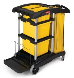 Janitorial cleaning cart with high-capacity containers