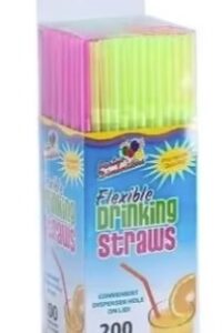 7.75-Inch Flexible Neon Plastic Straw, Unwrapped, 7200-Count Case