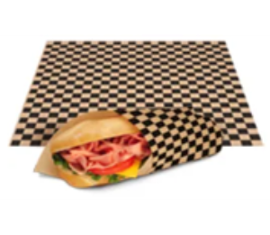 Bagcraft® sheet 12x12 in wax coated paper black kraft check grease resistant