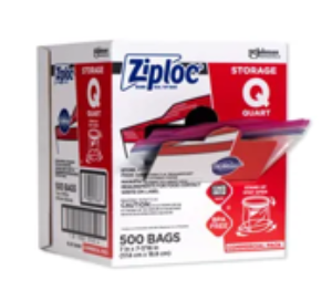 Ziploc® storage bag 1 qt plastic 1.75mil clear with double zip seal closure label strip