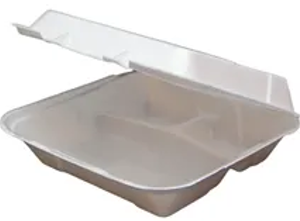 Regal Take-Out Container Hinged 9.5x9.25x3.75 In 3 Compartment Polystyrene Foam White Dual Vented Grease resistant