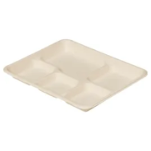 Cafeteria & school lunch tray 10x8x1 in 5 compartment pulp fiber natural