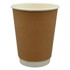 Hot Cup 12 Oz Double Wall Poly-Coated Paper White  Kraft Round