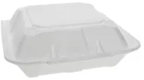 Take-Out Container Hinged Large (Lg) 9x9.1x3.2 In Foam White Tab- Lock  Vented