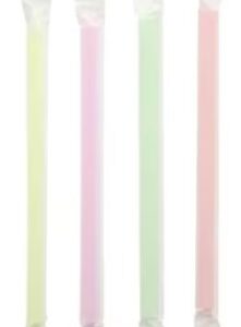 Black Plastic Jumbo Straws 0.197 x 9 Inches, Cellophane-Wrapped, Diagonal Cut, 2000 per Case